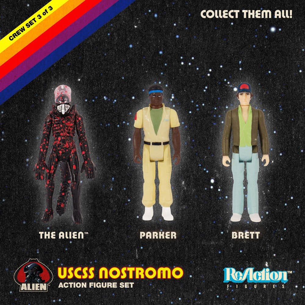 Official Alien Super7 ReAction Figures 3 Pack Brett, Parker and Open Mouth Alien